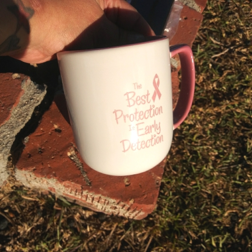 Coffee mug promoting cancer awareness